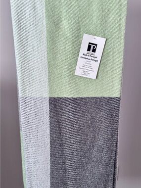 Vintage Portugal Blanket Scarf in Mint, Light Gray & Charcoal